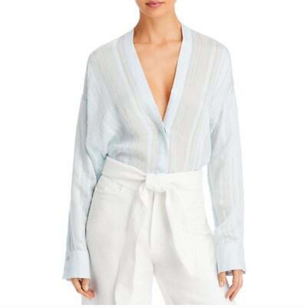 NWT  Vince Drapey Striped V-Neck Blouse